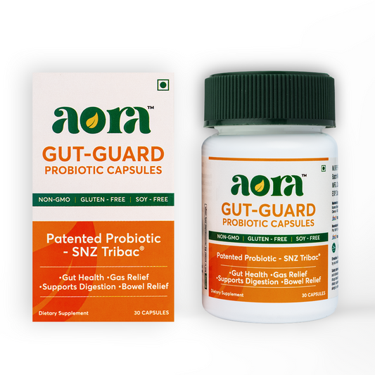 Aora Gut-Guard probiotic capsules for gut flora support