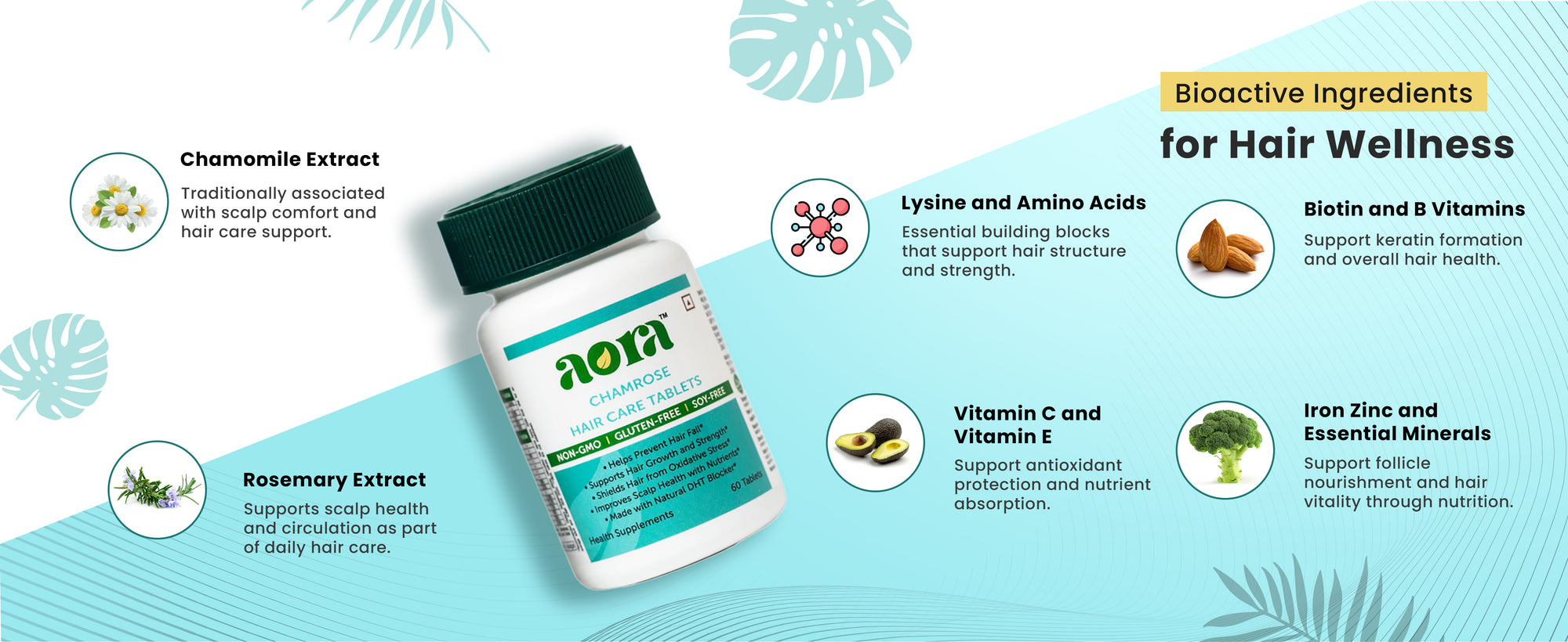 Aora Chamrose hair growth supplement tablets for healthy hair